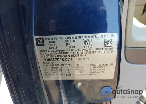 2010 Chevrolet Hhr Lt z USA, uszkodzony, nr VIN 3GNBABDB2AS592614